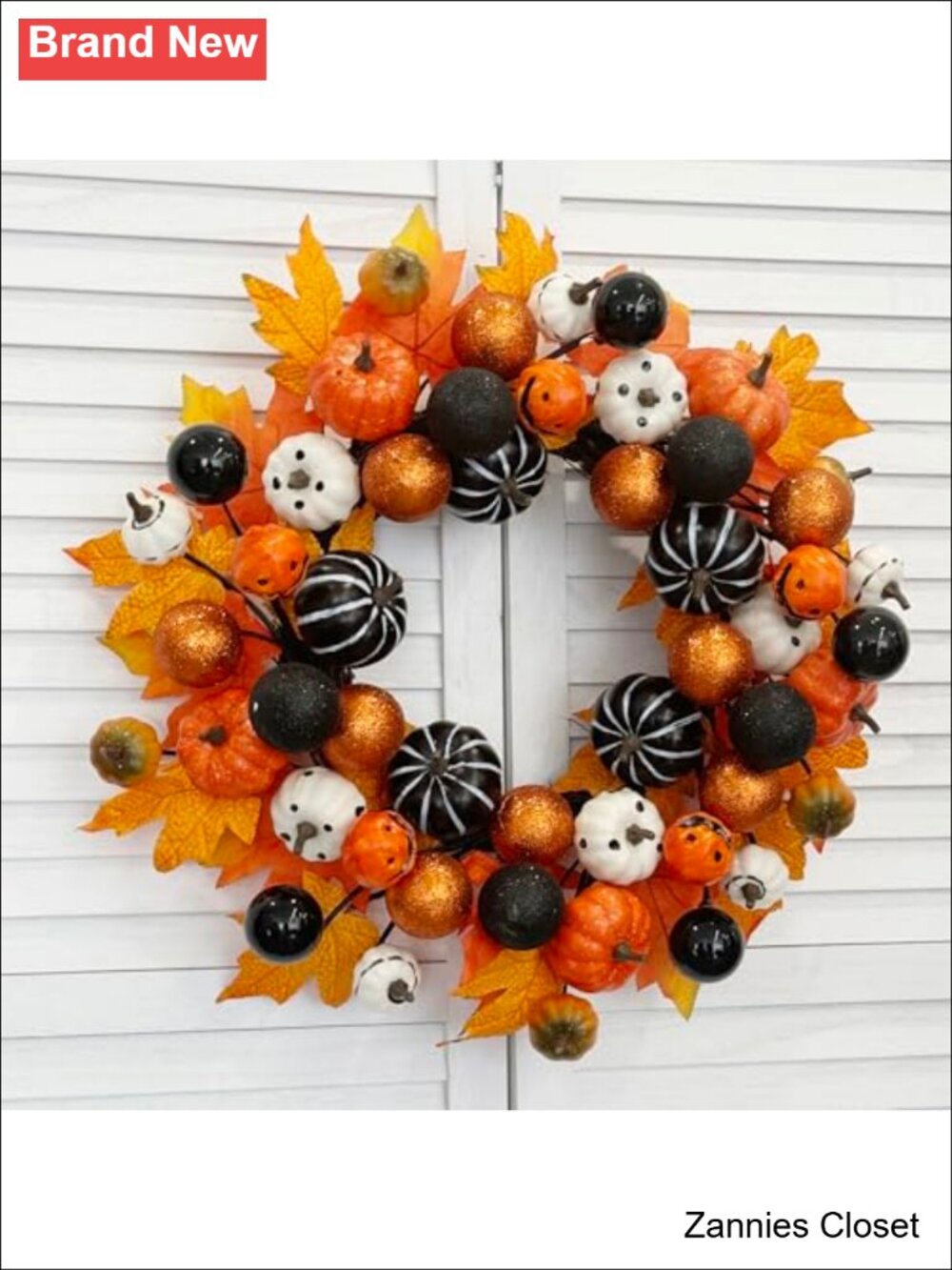 👻 22 Inch Halloween Wreath Front Door Pumpkins Ornaments Fall Decor